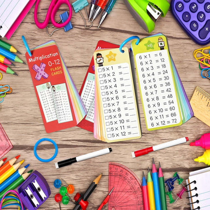 Multiplication Flash Cards 0-12, 15PCS Times Table Flash Cards Chart, with Dry Erase Markers Sorting Ring, 1St, 2Nd, 3Rd Grades Educational Math Multiplication Game for Kids Classroom Home