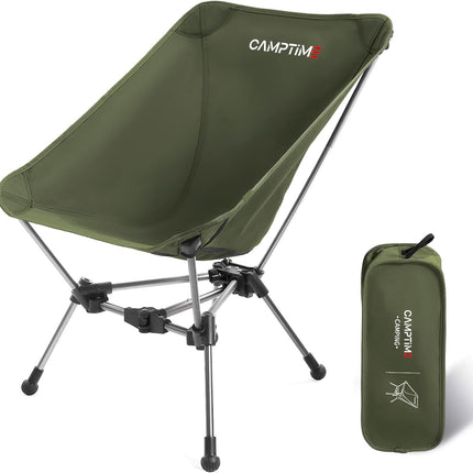 Portable Camping Chair, Lightweight Compact Backpacking Chair with Side Pocket, Wide Seat Folding Chair for Camping, Hiking, Beach - Supports 330Lbs, Green