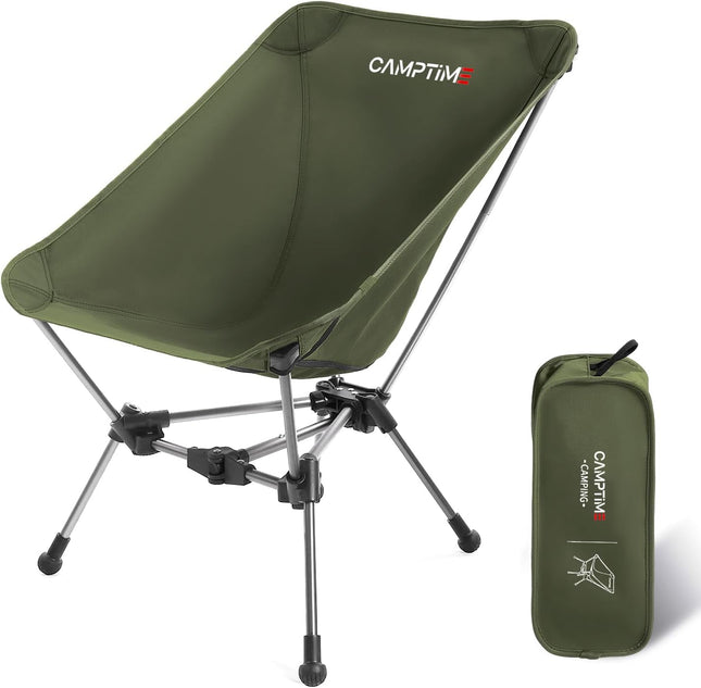 Portable Camping Chair, Lightweight Compact Backpacking Chair with Side Pocket, Wide Seat Folding Chair for Camping, Hiking, Beach - Supports 330Lbs, Green