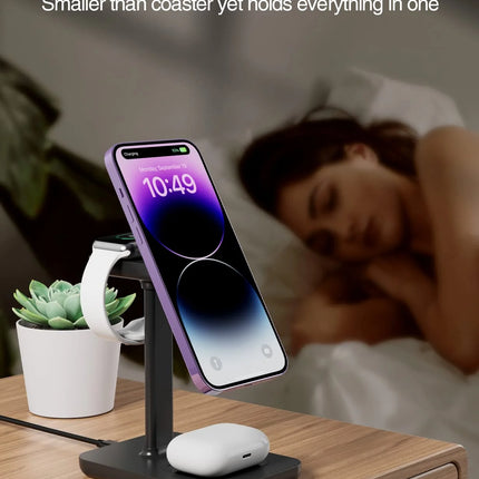 20W Magnetic Wireless Charger for Iphone - 3 in 1 Charging Station Compatible with Iphone 17/16/15/14/13/12 Pro Max, for Iwatch & Air Pods 4 3 Pro, Black