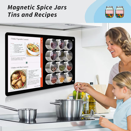 Magnetic Board, 17.1" X 11.8" Magnet Display,For Magnets and Bulletin Board,Suitable for Wall, Refrigerator, Compartment, Cabinet Etc,Comes with Dual Lock Tape for Easy Hanging (Black)