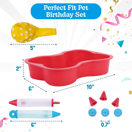 Dog Birthday Cake Kit - Bake Birthday Cakes for Dogs - Dog Party Supplies Set with - Large Cake Mold, 3 Vet-Backed Cake Recipes, 2 Drawing Pens, 10 Balloons, Birthday Hat & Bow