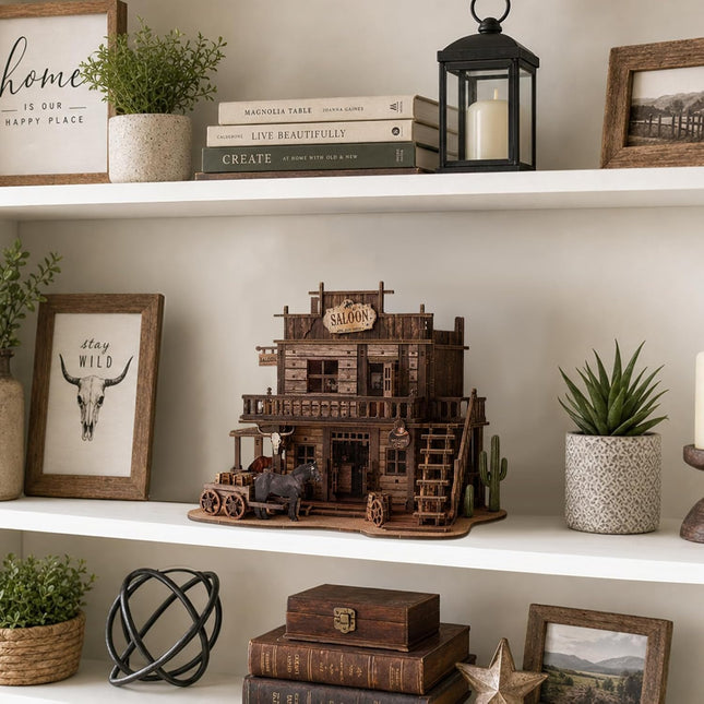 3D Puzzles for Adults Western Saloon Book Nook Miniature House Kit