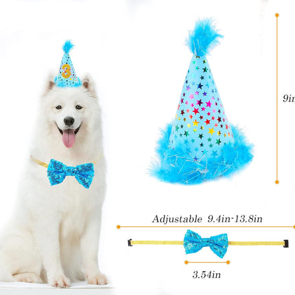 Dog Birthday Party Supplies, Adjustable Blue Dog Bandana Set