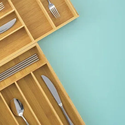 Bamboo 5 Slot Flatware Drawer Organizer for Kitchen Utensils