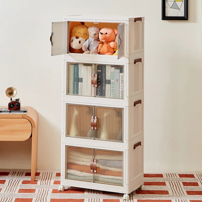 4 Tier Stackable Foldable Storage Bins with Lid and Wheels