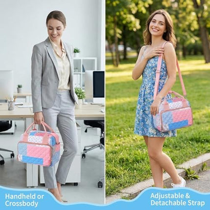 Quilted Lunch Bag Set and Floral Quilted Tote Bag(Pinkpatch)
