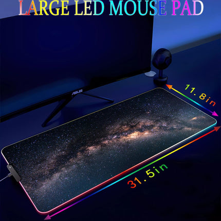 RGB Gaming Mouse Pad, Large Mousepad with Led Light, Keyboard Pad Gaming Accessories for Desk, Non-Slip Rubber Base Big Mouse Mat for Gamer, 31.5 X 11.8 Inch, Galaxy