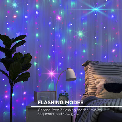 200-Count Multicolor Cascading Curtain String Lights, Usb-Powered, 7 Ft X 6.2 Ft, with Remote, Indoor Use