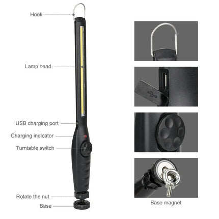 LED USB Rechargeable Work Light Magnetic Flashlight Flexible Cordless Torch Automotive Inspection Light