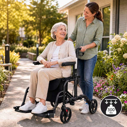 2-In-1 Folding Rollator Walker with Adjustable Handles and Reversible Backrest