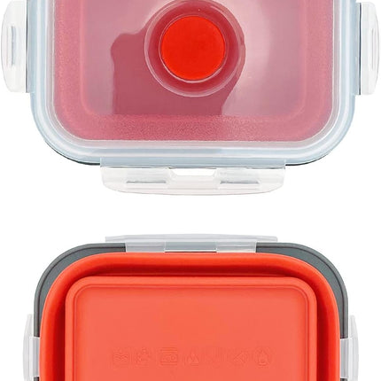 3Piece Collapsible Food Storage Containers with Lids, Silicone Lunch Container, Microwave & Freezer Safe, Space Saving for Kitchen Cabinet and Camping Backpack,(Red Gray)