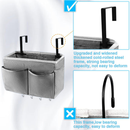 Bedside Caddy Organizer 5 Pockets and 4 Hooks for Bunk Bed Grey