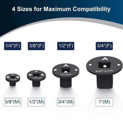 Automotive Repair Tool Bundle: 4-Piece Low Profile Magnetic Impact Socket Adapter Set (1/4" to 1" Cr-Mo Steel) & 2-Piece Suspension Tool Set (Strut Spreader & Lower Control Arm Prying Tool for FWD)