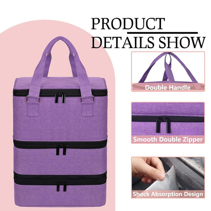 Large Nail Polish Organizer Case Hold 84+ Bottles Nail Polish & Nail Lamp, 3 Layers Nail Organizers and Storage for Nail Tech with Divider, Travel Carrying Case(Purple)