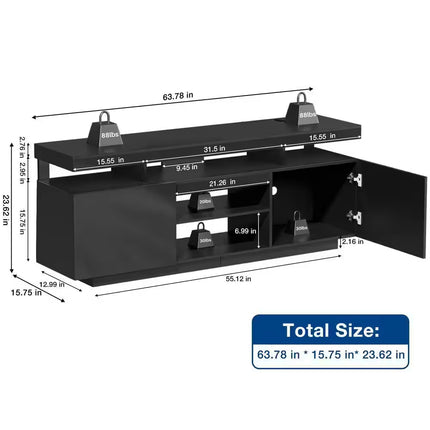 63.78 In. Modern Black TV Stand Fits Tvs up to 70 In. with RGB LED Light Strip and Outlets