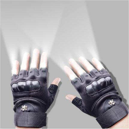 LED Flashlight Gloves, Half Finger Lighted Gloves Gifts for Men Women, Flashlight Gloves with 8 Leds Stocking Stuffers Cool Gadgets Christmas Birthday Gifts for Men and Women