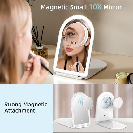 Rechargeable Travel Makeup Mirror with Lights Small 10X Magnify