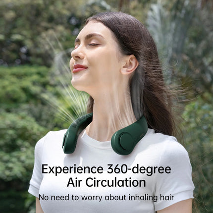 Portable Neck Fan, Rechargeable Wearable Fan, Bladeless Hands-Free Cooling, Quiet 25Db, 5 Speeds, 16H Battery Life, Essential for Indoor/Outdoor, Gift for Women, Men - Green