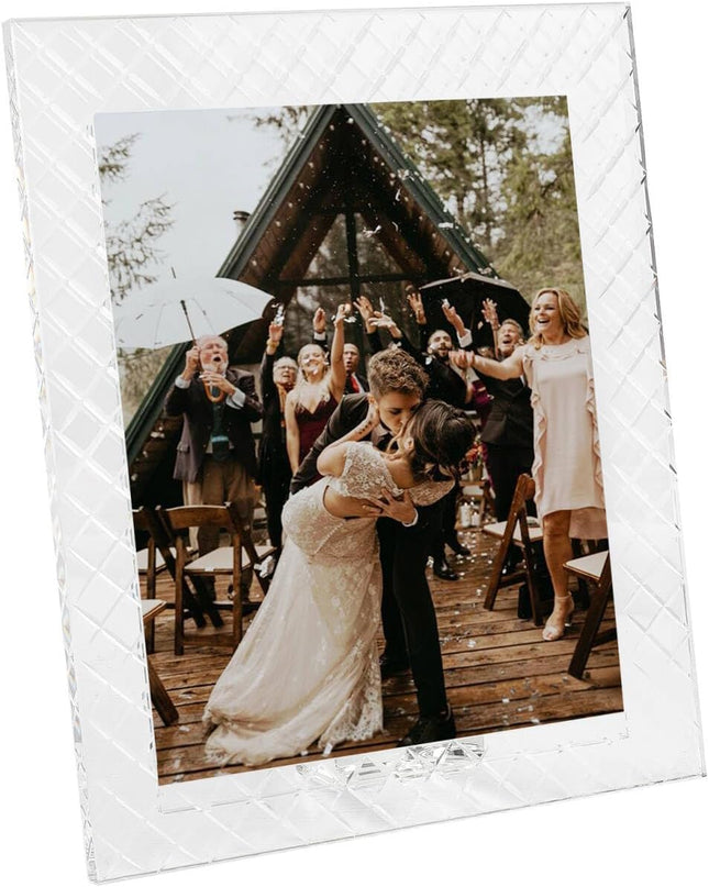 8''X 10'' Crystal Picture Frame for Wedding, Elegant Glass Photo Frame for Home & Office Decor, Decorative Design for Tabletop Display, Includes Luxury Gift Box (8X10Inch)