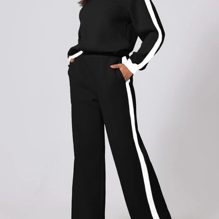 Womens Sweatsuits 2 Piece Set Fleece Lined Outfits Crew Neck Colorblock Long Sleeve Sweatshirt Jogger Pants Tracksuit Set with Pockets