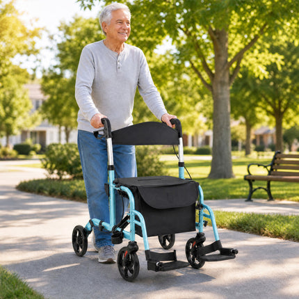 2 in 1 Rollator Walker Aluminum Walking Aid Assistant with Storage Space