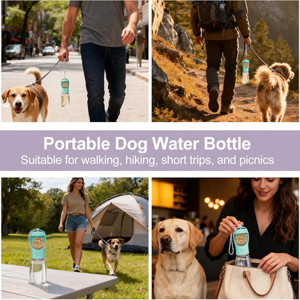 Portable Dog Water Bottle with Food Container, Drinking Bottle for Travel