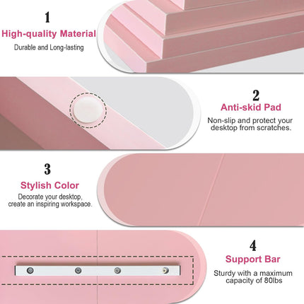 DS502P  20 Inch Pink Monitor Riser Stand - 2 Tiers, Wood Desktop Bookshelf