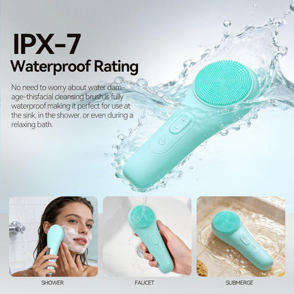 Rechargeable Silicone Facial Cleansing Brush for Women & Men - 5 Modes Waterproof Face Scrubber with Heat Massage, Deep Cleansing & Exfoliating Electric Face Brush (Green)