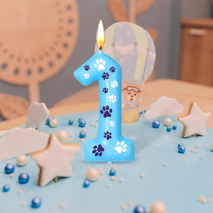 Blue Dog Paw Birthday Number Candles