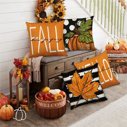 4Pcs Fall Pillow Covers 18 X 18 Inch Autumn Pumpkin Maple Leaves Harvest Throw Pillow Covers Cushion Cases for Thanksgiving Couch Sofa Outdoor Indoor Home House Decor