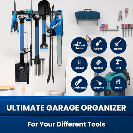 64'' All-Metal Garage Tool Organizer Wall Mount – Heavy-Duty Tool Rack Holds 680 Lbs, Adjustable Hooks for Garage, Yard, and Garden Equipment