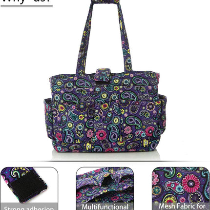Knitting Quilted Tote Bag W/6 Pockets, Multifunctional Yarn Organizer and Teachers Nurses Crochet Lovers