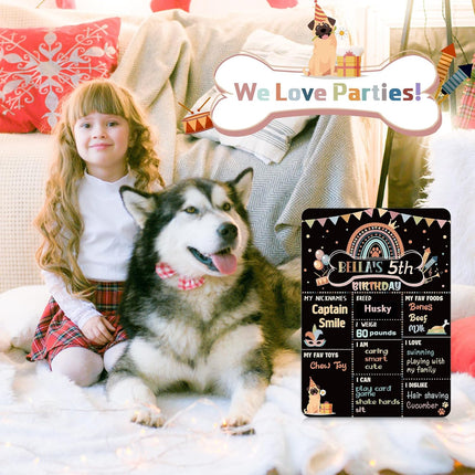 Dog Birthday Chalkboard Boho Themed Dog Birthday Photo Props Rainbow Pet Milestone Chalkboard Sign for Party Supplies Double Sided Reusable Erasable 14 X 10 Inch