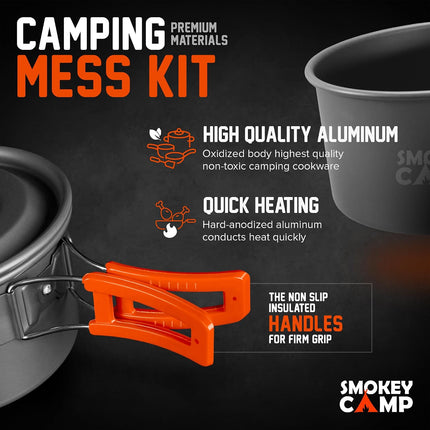 Camping Cookware Mess Kit Set with Stove - Backpacking Camping Pots and Pans Set, All in One Non-Stick Camping Cooking Set, Portable Stove, Hiking, Picnic, Outdoor & Camping Cookware Set