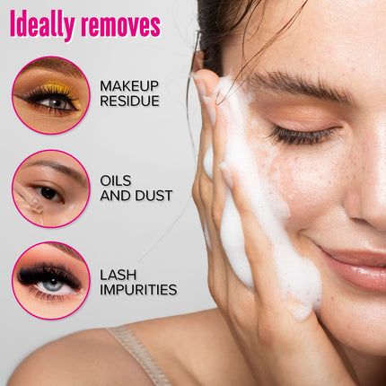 Lash Shampoo 50Ml Kit Korean Makeup Remover with Eye Lash Spoolies & Rinse Bottle & Cleansing Pad & Brush for Eyelash Extensions & Clusters & Natural Eyelashes