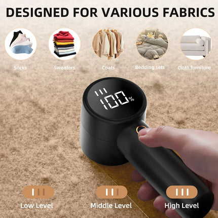 Fabric Shaver, Lint Remover Rechargeable, Electric Portable Sweater Defuzzer with 3 Speeds, 6 Leaf Blades,Digital LED Display to Remove Pilling for Clothes, Furniture, Sweater,Blanket