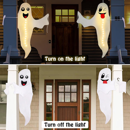 2PCS  Halloween Ghost Lighted Hanging Decoration Outdoor Decor - Hallowmas Tree Hugger Friendly Spooky Party Supplies (Batteries Not Included)