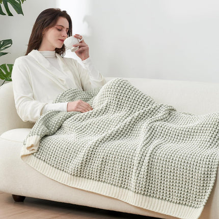 Chenille Knit Throw Blanket for Bed, Sage Green, 60"X80"