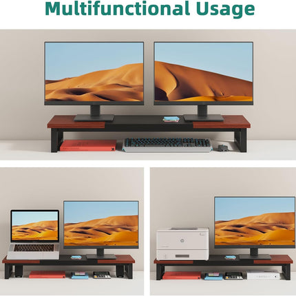 Dual Monitor Stand Riser, 39Inch Large Monitor Stands for 2 Monitors, Computer Monitor Stand, Wooden Desktop Oraganizer Shelf for Office Desk Computer,Laptop,Tv