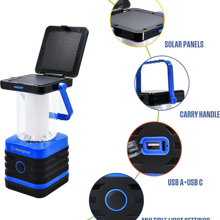 Solar Rechargeable Camping Lantern, 1000 Lumen LED Lantern, 5 Lighting Modes, IPX4 Water Resistant for Camping and Hiking