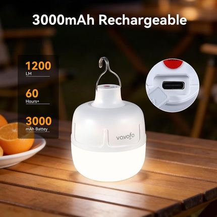 20W LED Camping Lantern Rechargeable, 1200LM Camping Light , 3000Mah Portable Tent Light , IP65 Waterproof Flashlight Lanterns for Emergencies ,Power Outages,Hurricane (White)