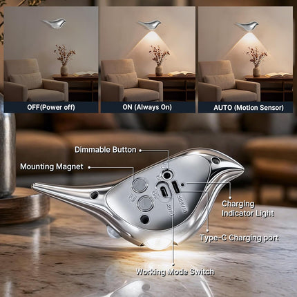 Motion Sensor Night Light:Cute Bird Rechargeable Lights 2 Pack