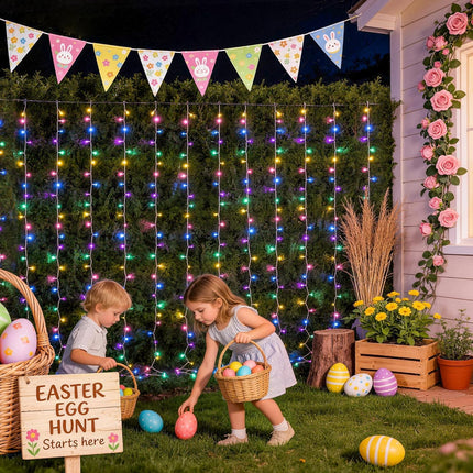 300LED Curtain Lights for Easter Decor, 9.8X9.8Ft, Pastel