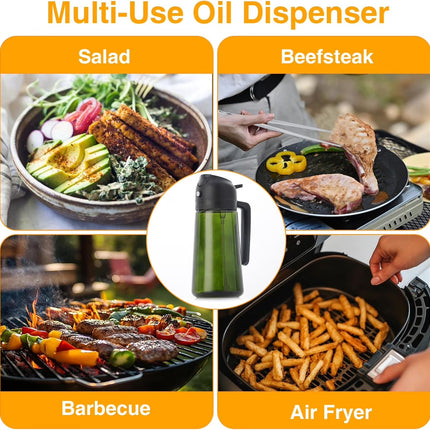 Oil Sprayer for Cooking, 2 in 1 Olive Oil Dispenser Bottle for Kitchen, 16Oz/470Ml Premium Glass Bottle for Air Fryer, Salad, Frying, Bbq,Black
