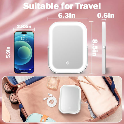 6X8 Inch Rechargeable Makeup Mirror with Lights, 3 Color, Portable