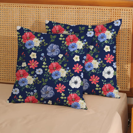 4Th of July Floral Pillow Covers 18X18 Pack of 2,Boho Blue Red Flower Throw Pillow Covers Independence Day Floral Decorative Pillowcase Farmhouse Square Cushion Cover for Couch Sofa Outdoor