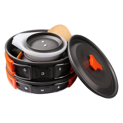 Camping Cookware Set Camping Gear Camp Mess Kit Campfire Utensils Non-Stick Cooking Equipment Lightweight Stackable Pot Pan Bowls with Storage Bag for Outdoor Hiking