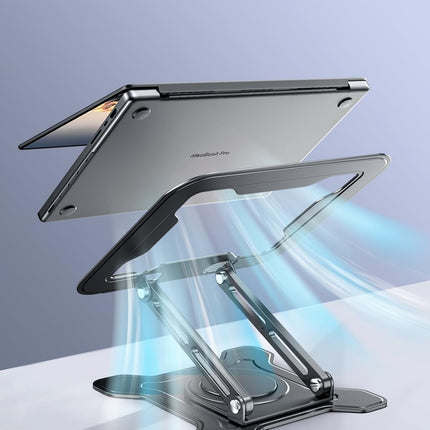 360° Rotating Laptop Stand for Desk, Metal Foldable Laptop Riser,Black
