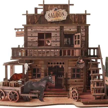 3D Puzzles for Adults Western Saloon Book Nook Miniature House Kit